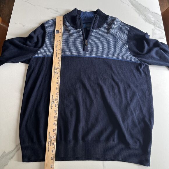 FAIRLANE Mens Navy Blue Knit Pullover Sweater Mock Neck cotton cashmere Sz L NEW - Picture 7 of 14